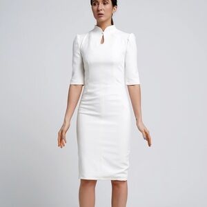 Tavrovska White High Neck Pencil Dress